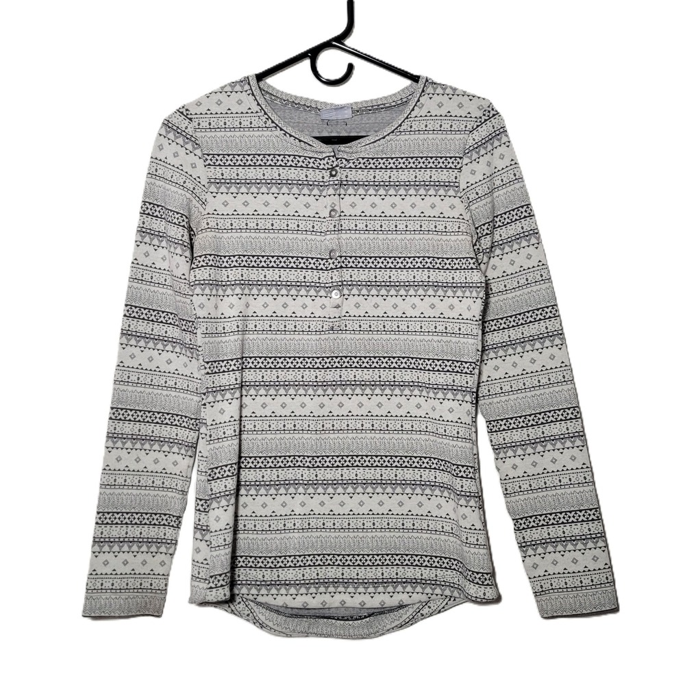 Columbia‎ Women's Gray Fair Isle Henley Long Sleeve Shirt Size Medium